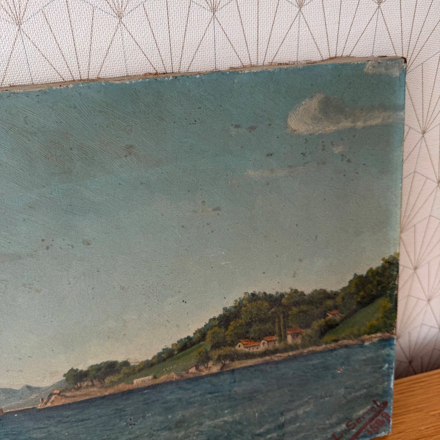 Antique French Seascape Oil Painting Canvas Coastal View Signed 1889 2604263 Fleamarketfrance