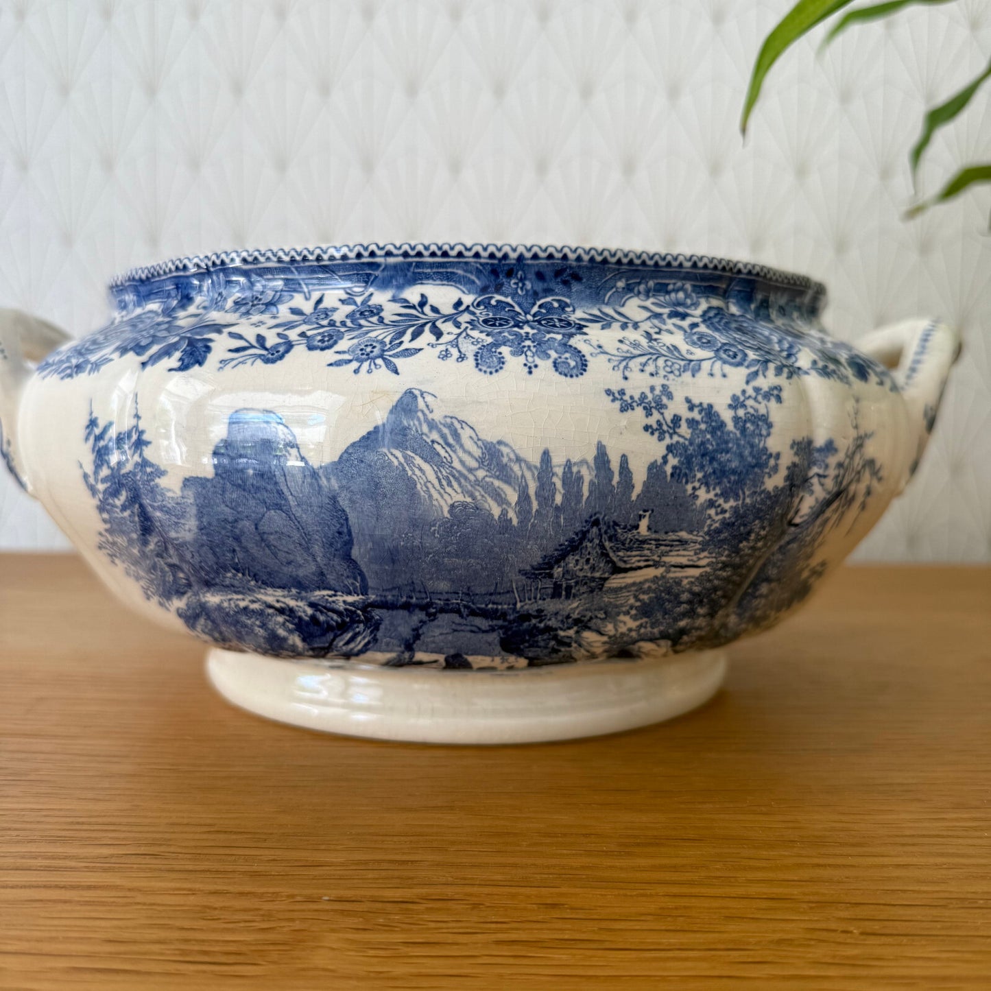 French Vintage Tureen Villeroy Boch Earthenware Flowers Fruits Blue Bowl 1906252