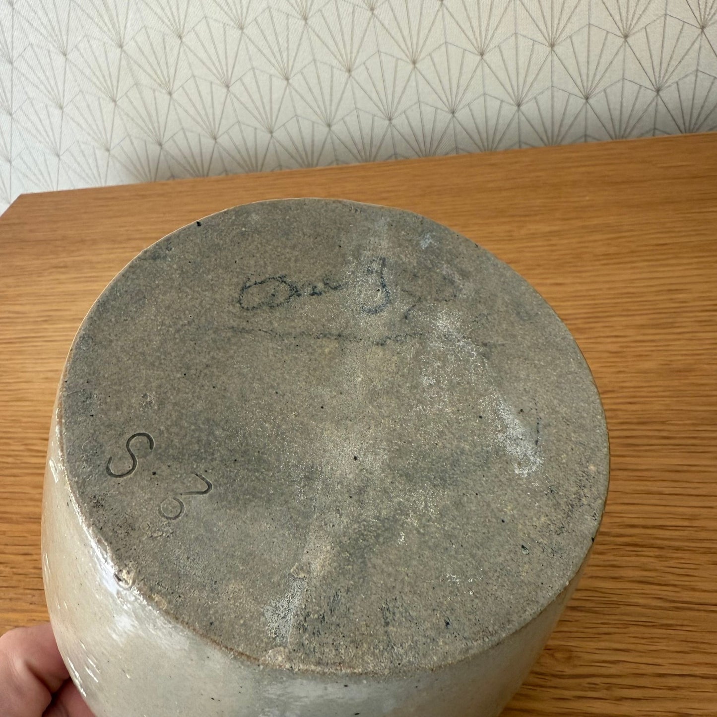 Handmade Glazed Grey Vintage French Confit Grease Pot Stoneware  1707254