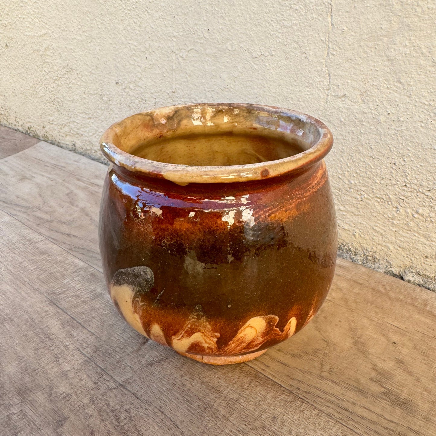 French Pottery Jar Antique Honey Pot Brown Yellow Terracotta 1202254 Unmarked