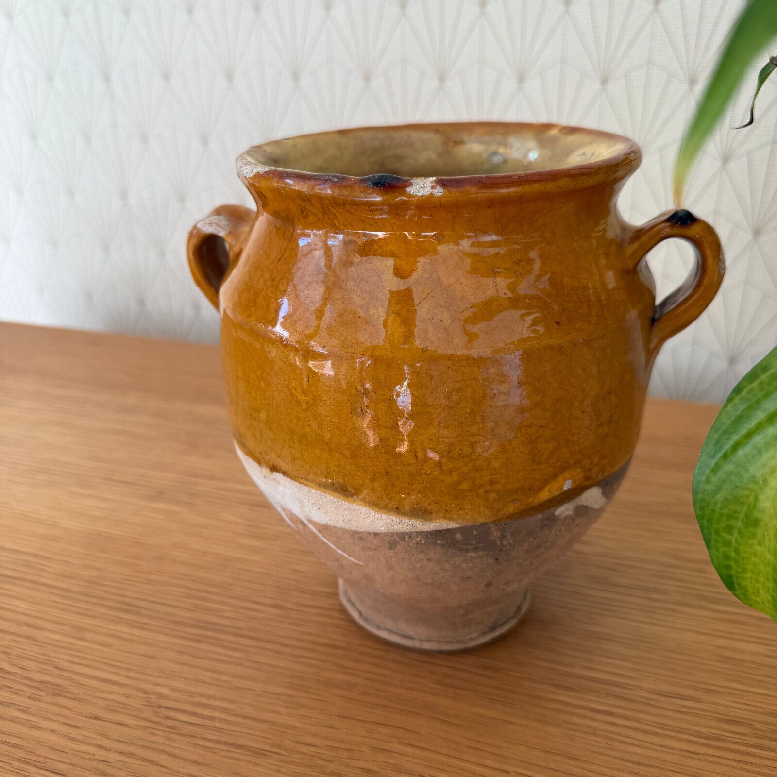 RARE 11" HANDMADE GLAZED TERRA COTTA ANTIQUE FRENCH CONFIT POT VASE 0902257 - Fleamarketfrance