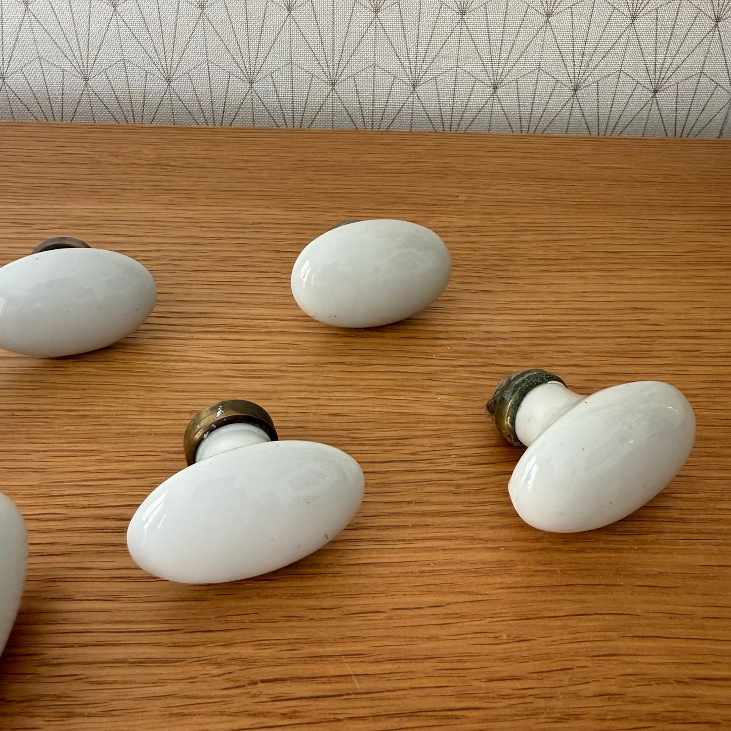 6 Antique White Porcelain Door Knobs Salvaged Hardware 1920s 04092510