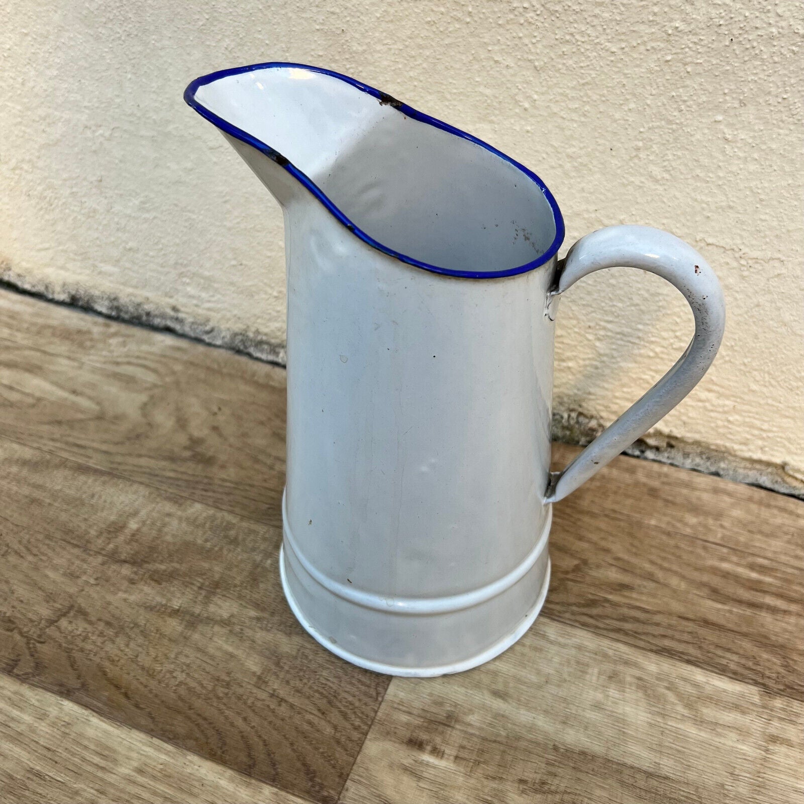 Vintage French Enamel pitcher jug water enameled white small 0610228 - Fleamarketfrance