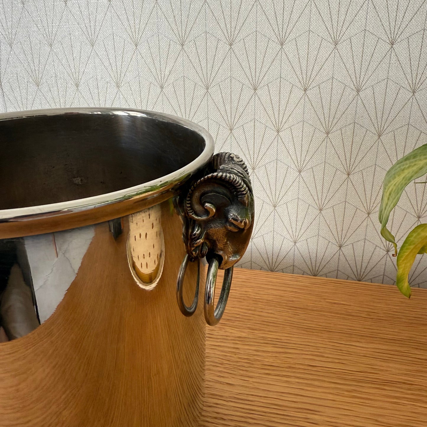 Vintage French Champagne Silverplate Ice Bucket Cooler Ram Head Handles 2704257