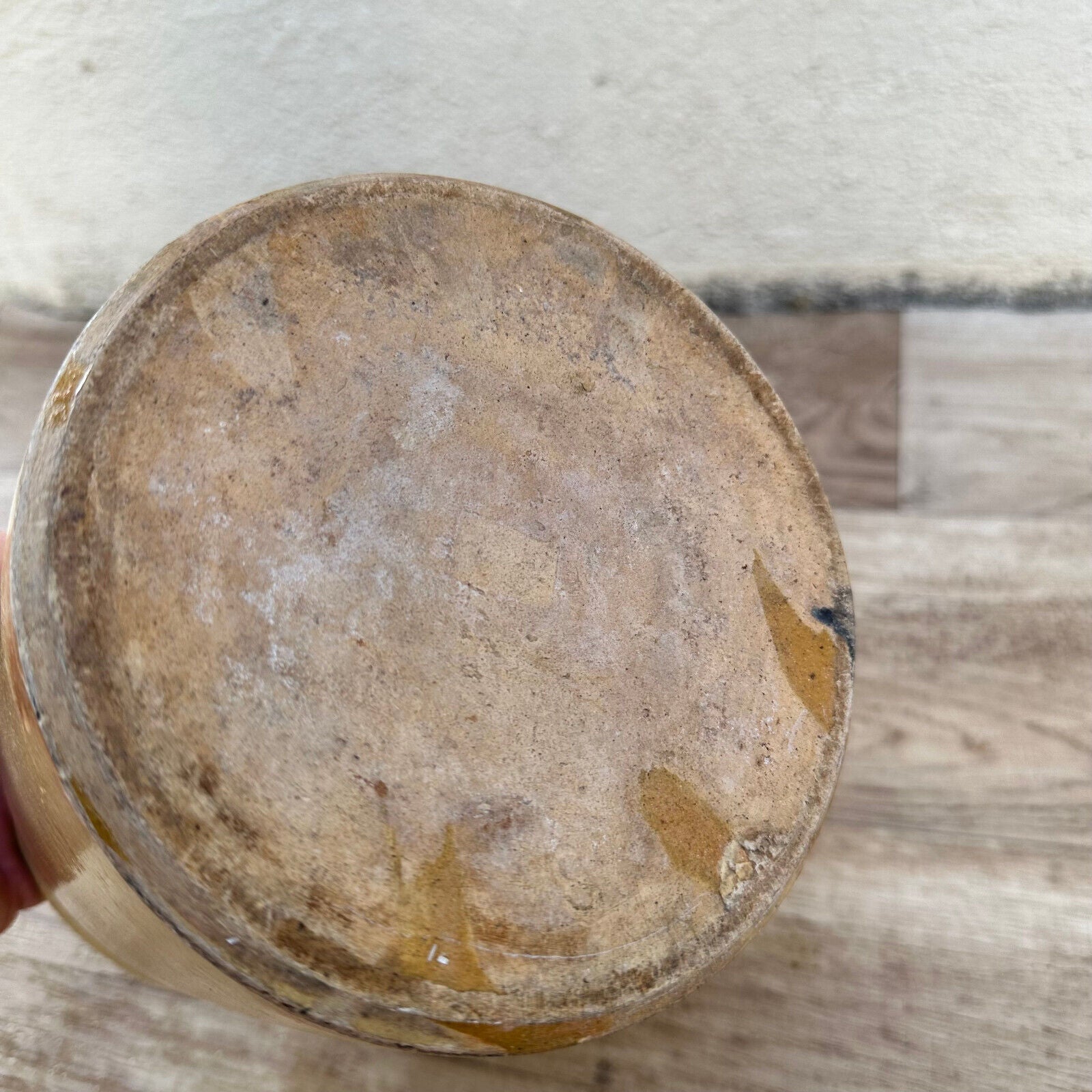 HANDMADE GLAZED BEIGE YELLOW ANTIQUE FRENCH JAM POT CONFIT 0503257 - Fleamarketfrance