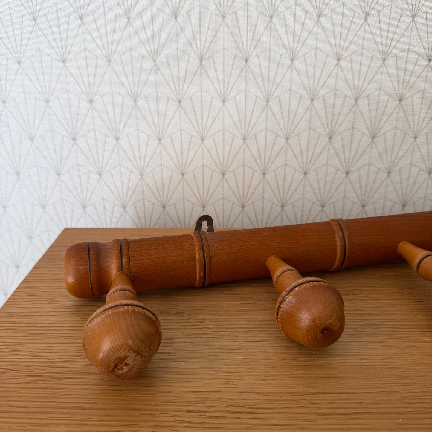 Antique Wooden French Coat Hook Hat 5 Pegs Hanger Faux Bamboo rack 2409253