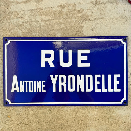 Vintage French Street Sign Enamel Plaque Rue Antoine Yrondelle 23042452 Fleamarketfrance