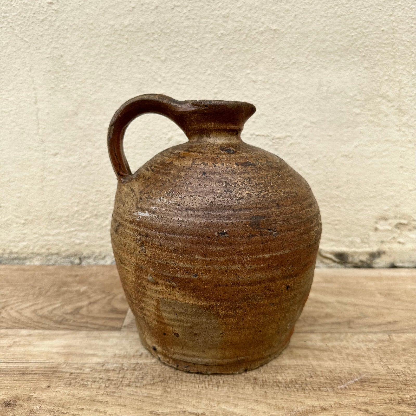 Antique French Stoneware Pitcher 1850s Rustic Brown Pottery Jug 04052320 Unmarked