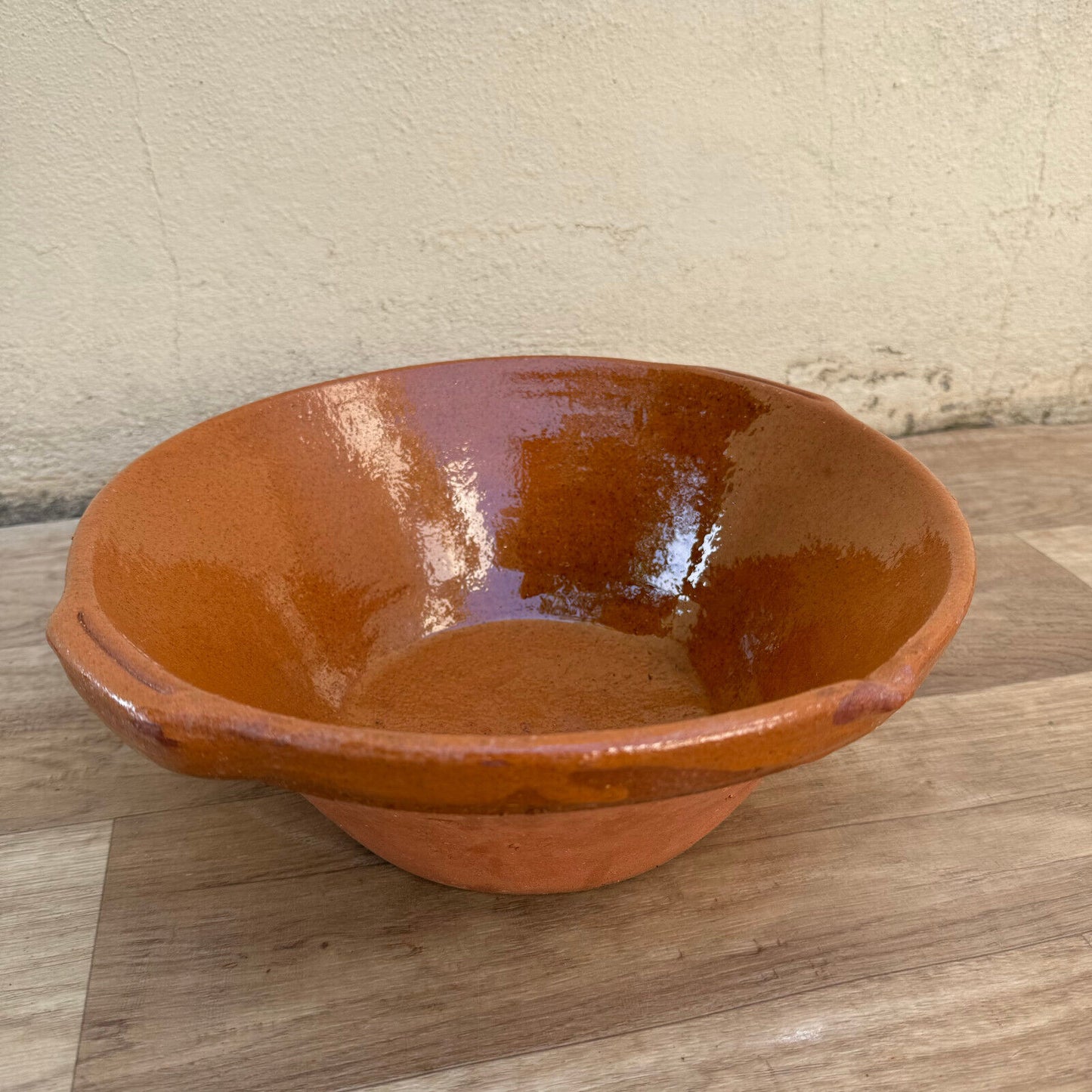 VINTAGE FRENCH GLAZED TERRACOTTA SALAD MIXING BOWL TERRINE TIAN 11 1/2" 2107246 - Fleamarketfrance