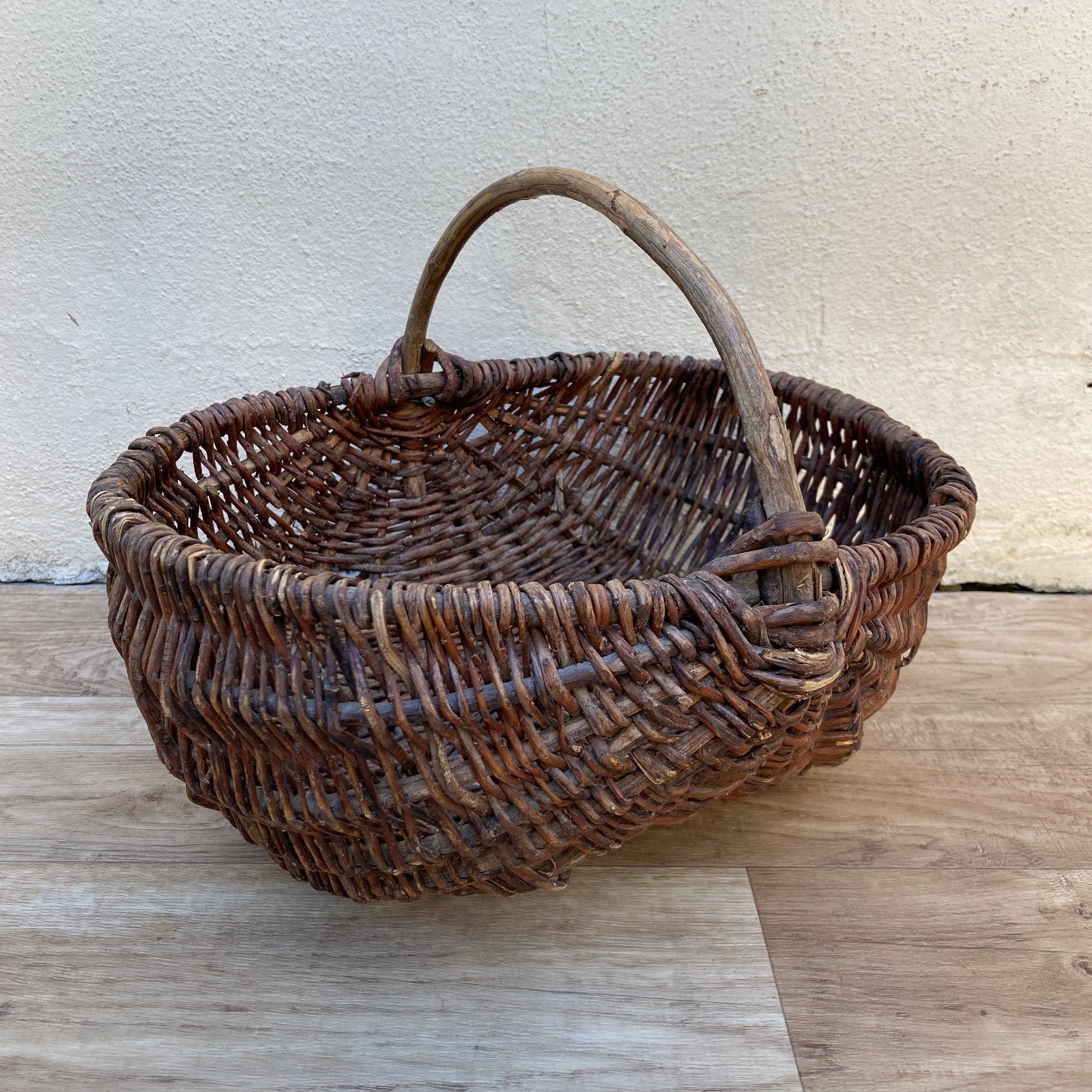 French Wicker Gathering Basket Vintage Chestnut Market Rustic 0407261 Fleamarketfrance