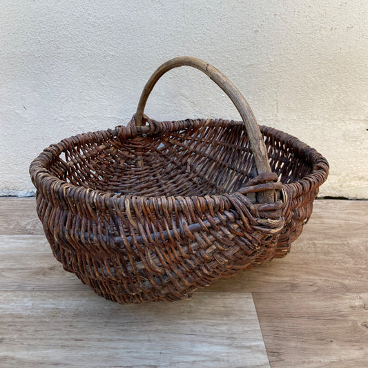 French Wicker Gathering Basket Vintage Chestnut Market Rustic 0407261 Fleamarketfrance