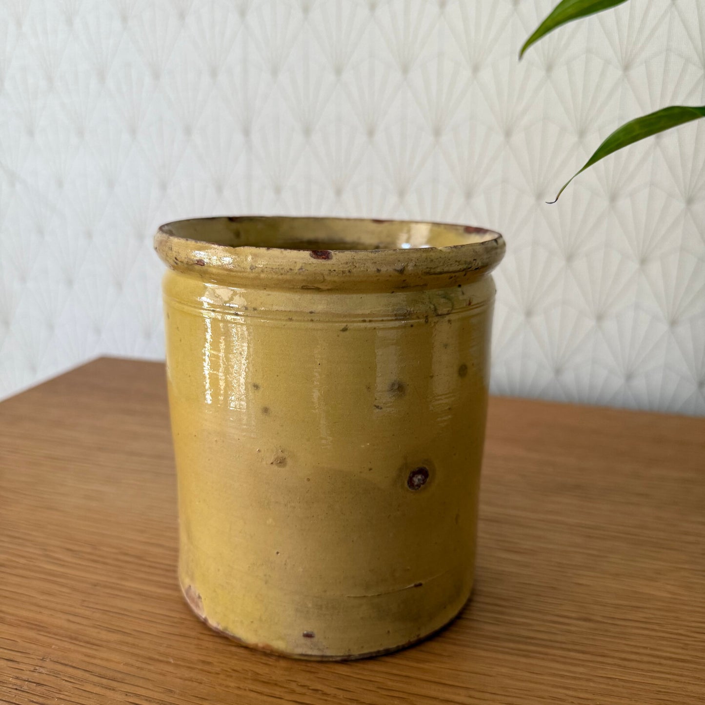 HANDMADE GLAZED YELLOW ANTIQUE FRENCH CONFIT JAM POT SMALL TERRACOTTA 2904252