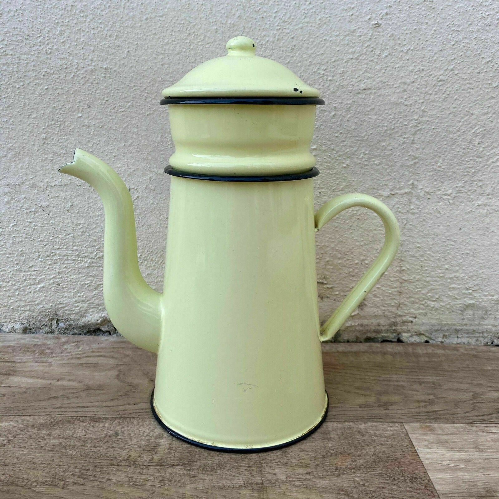 Nice Vintage French Enamelware yellow Enamel Coffee Pot 30032015 - Fleamarketfrance