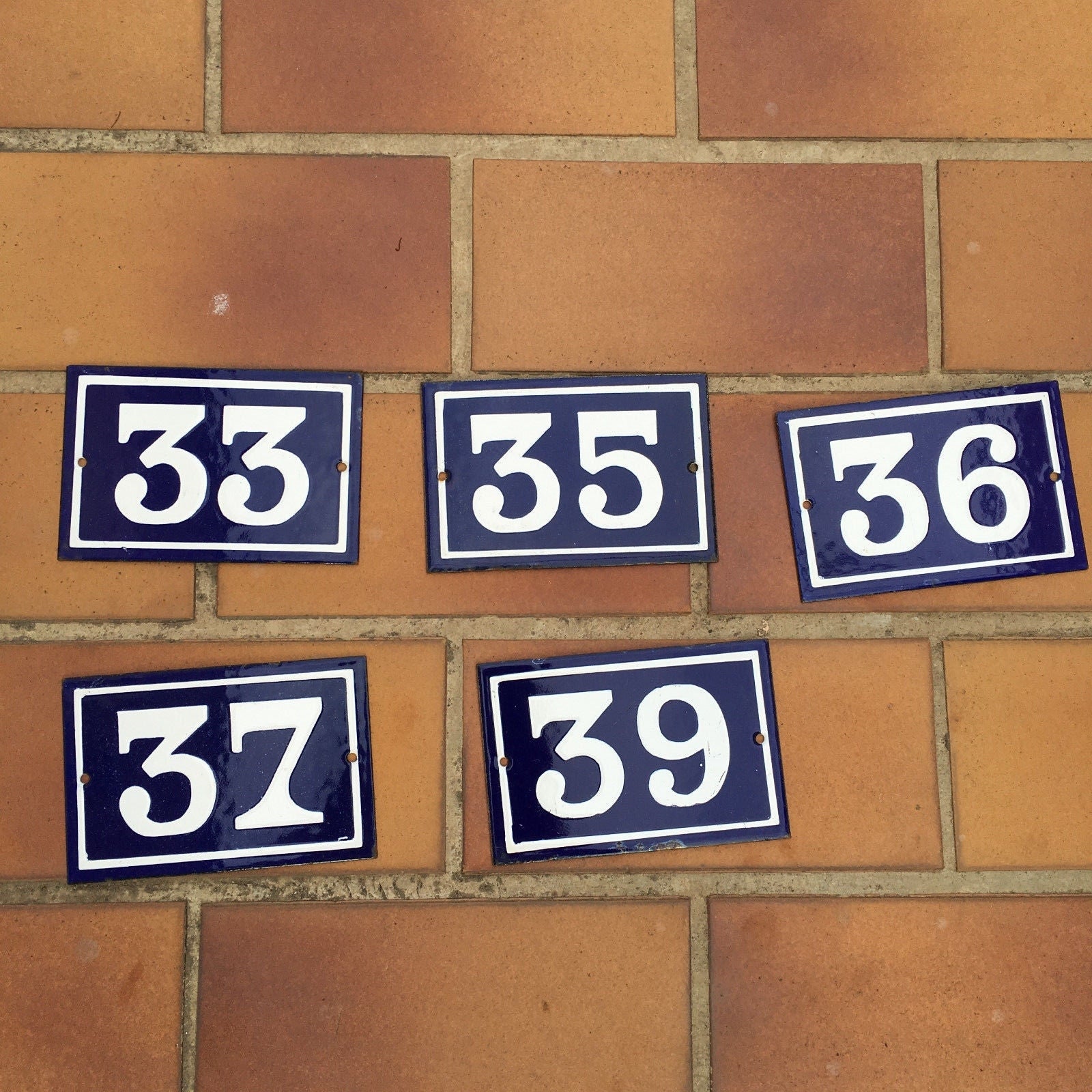 French Enamel House Numbers Blue White Vintage Street Door 33 35 36 37 39 Unbranded