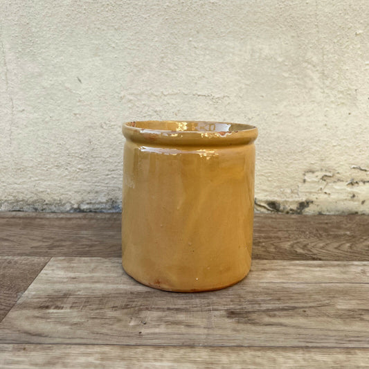 HANDMADE GLAZED YELLOW ANTIQUE FRENCH CONFIT POT SMALL TERRACOTTA 2502228 - Fleamarketfrance