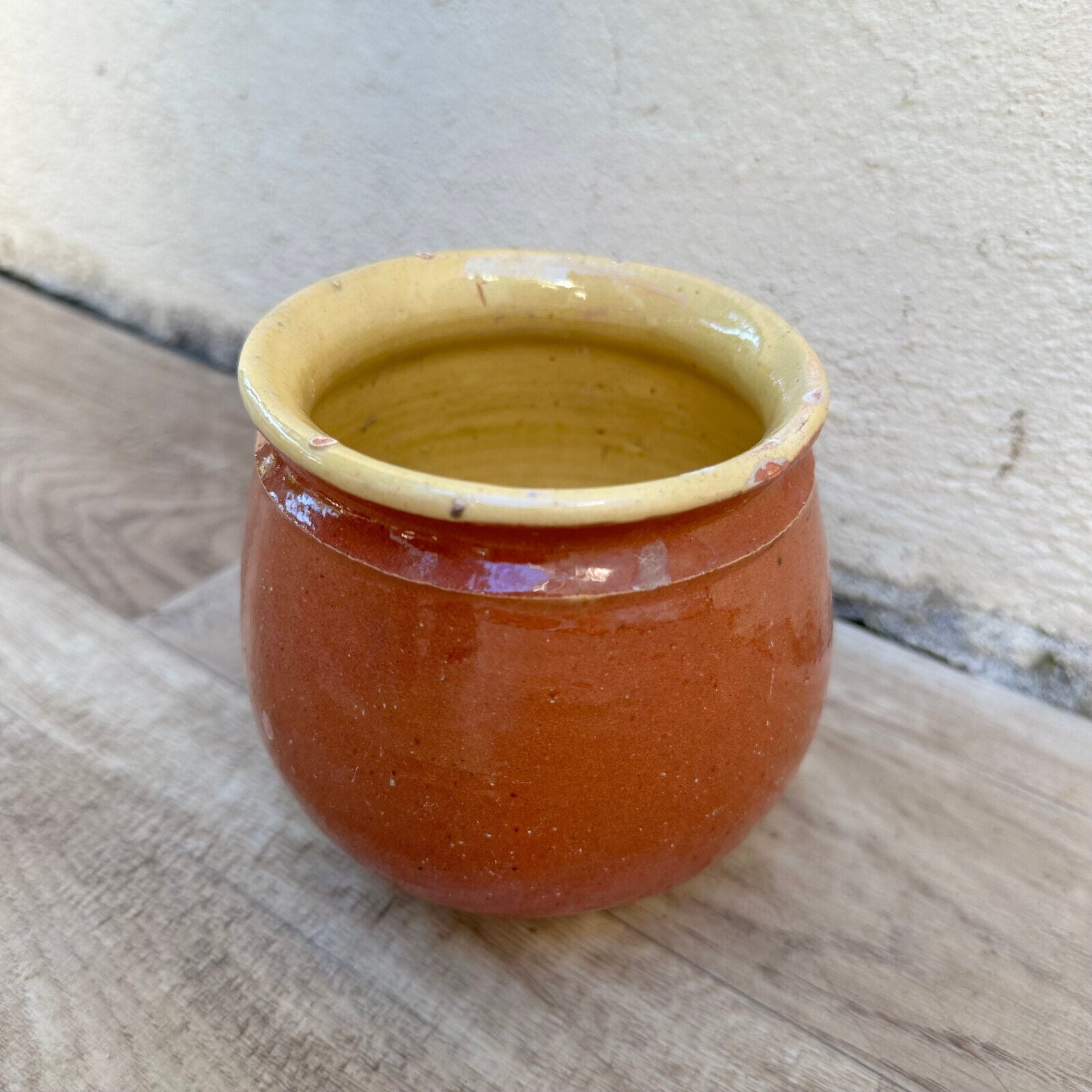 HANDMADE GLAZED YELLOW FRENCH CONFIT JAM POT SMALL STONEWARE 4 1/4" 2009232 - Fleamarketfrance