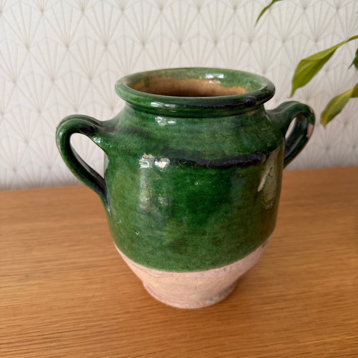 RARE HANDMADE GLAZED GREEN ANTIQUE FRENCH CONFIT POT SMALL TERRACOTTA 3108251 Unmarked
