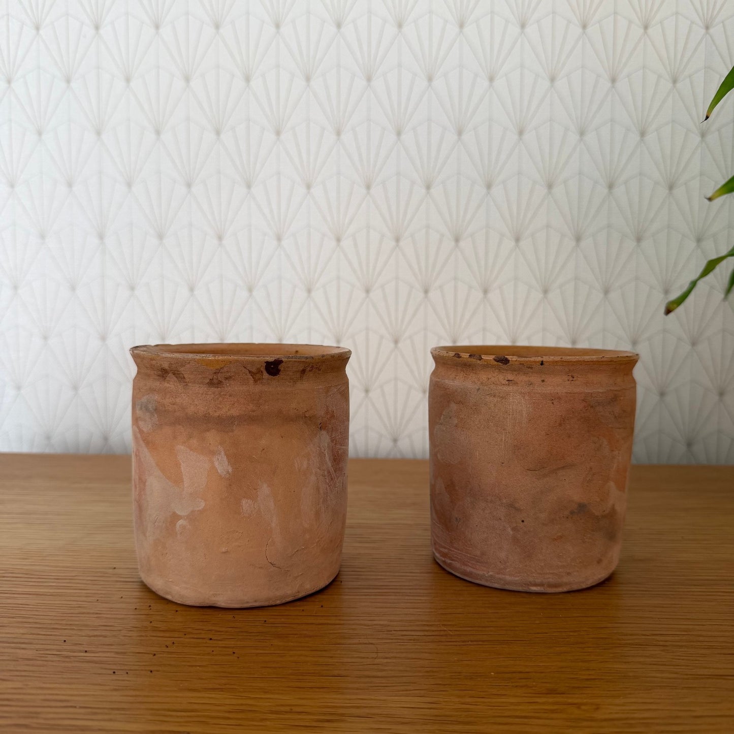 Antique French Confit Pots Pair Handmade Terracotta Kitchen 4" 20102517 Unmarked
