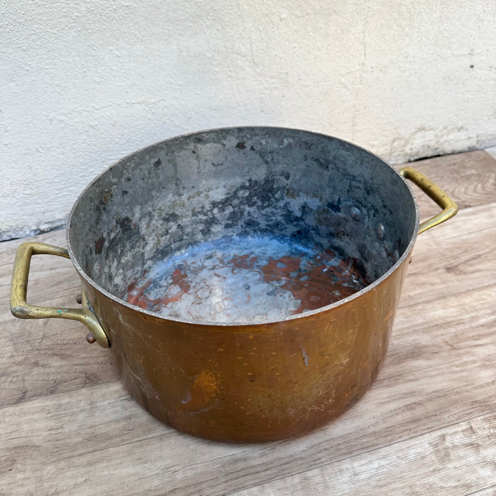 Vintage French Copper Stockpot Villedieu Cookware Brass Handles 24072311 Fleamarketfrance