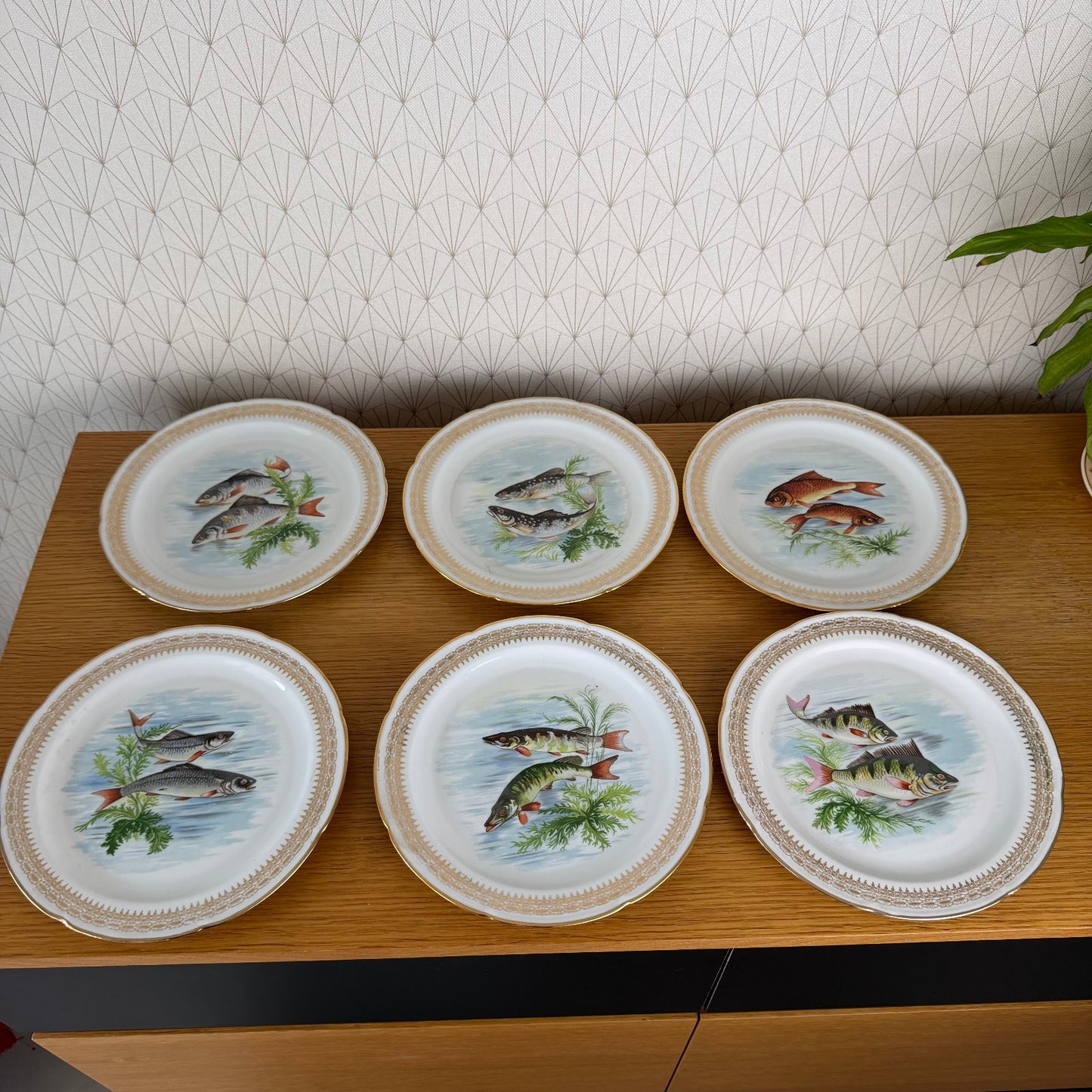 Vintage French Vintage set of 12 Fish Porcelain Dinner Plates tray 2710254