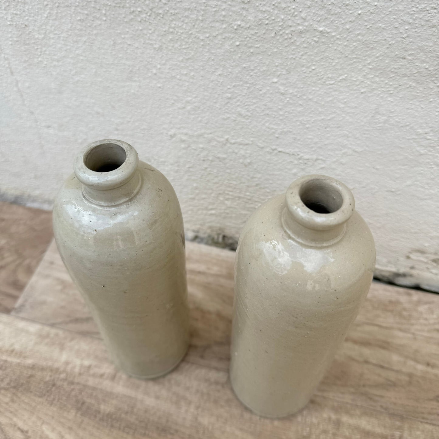 French Stoneware Bottles Vintage Ceramic Wine Jugs Pair Taupe Glaze 2904249 Unmarked