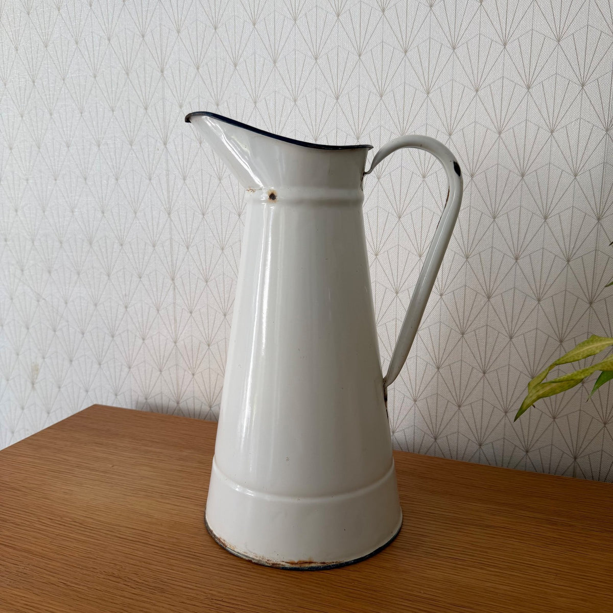 French Enamel Pitcher Vintage White Jug Water Enameled 14.6" 07082610 Unbranded
