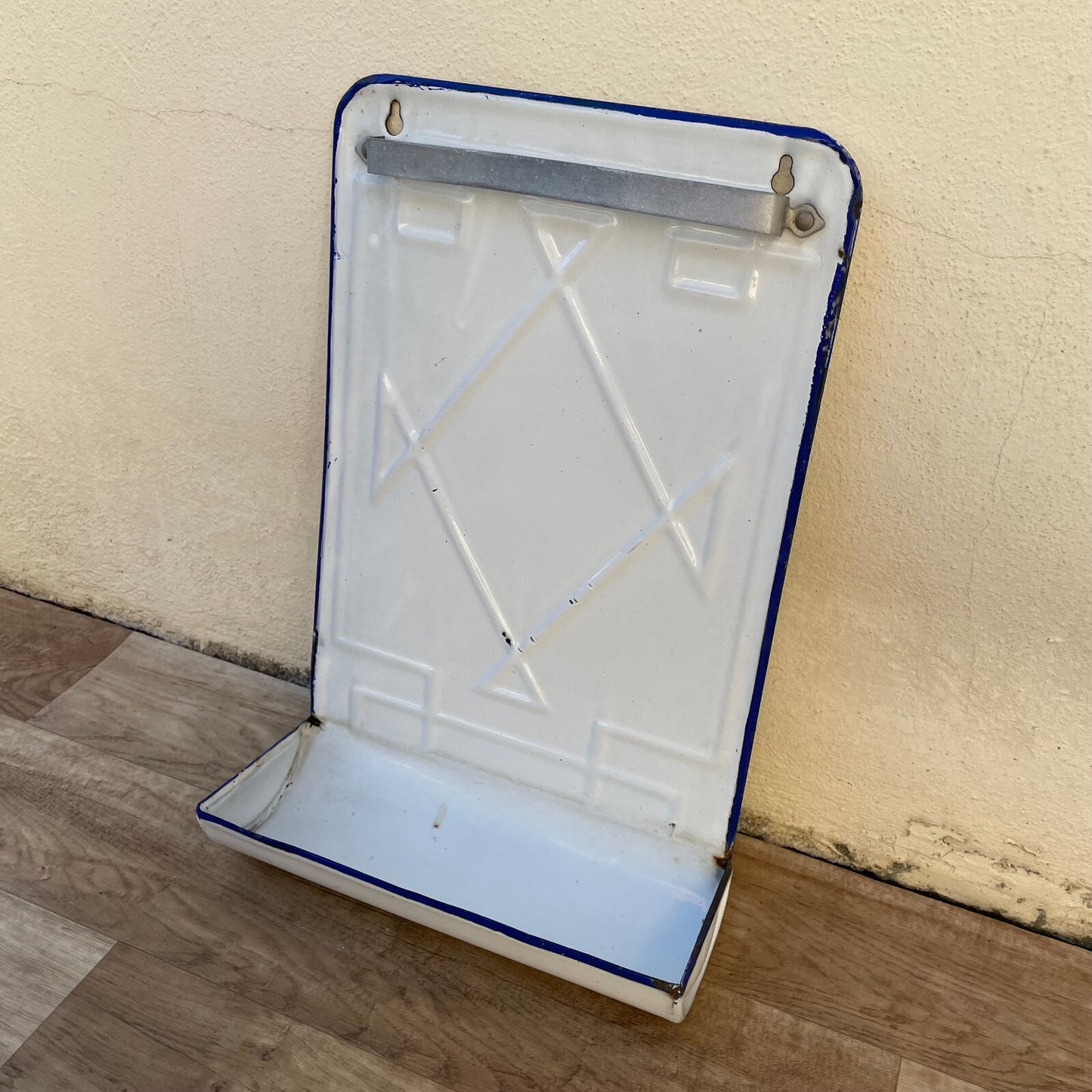 French Enamel Mirror White Blue Bathroom Vanity Wall Mount 22102415 Fleamarketfrance