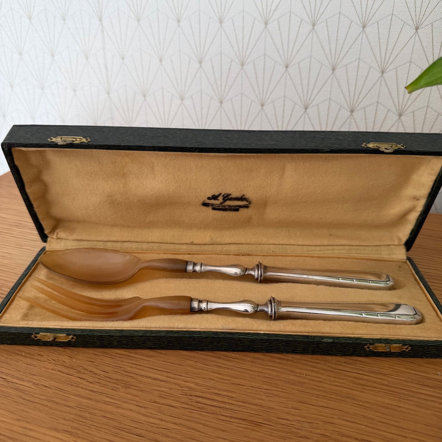 French Silver Plated Salad Servers Alfenide Boxed Set Vintage 2203267 Fleamarketfrance