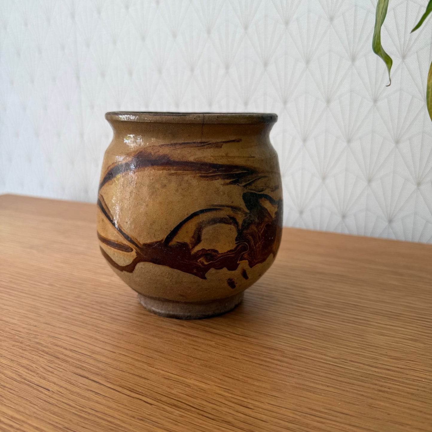 French Pottery Vase Brown Glazed Terracotta Antique Handmade 23072514 Unmarked