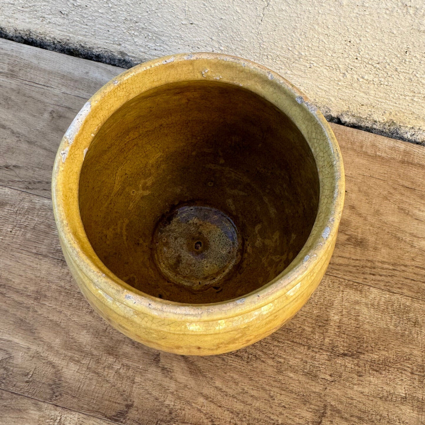 HANDMADE GLAZED BROWN YELLOW ANTIQUE FRENCH HONEY POT TERRACOTTA 1202255 - Fleamarketfrance