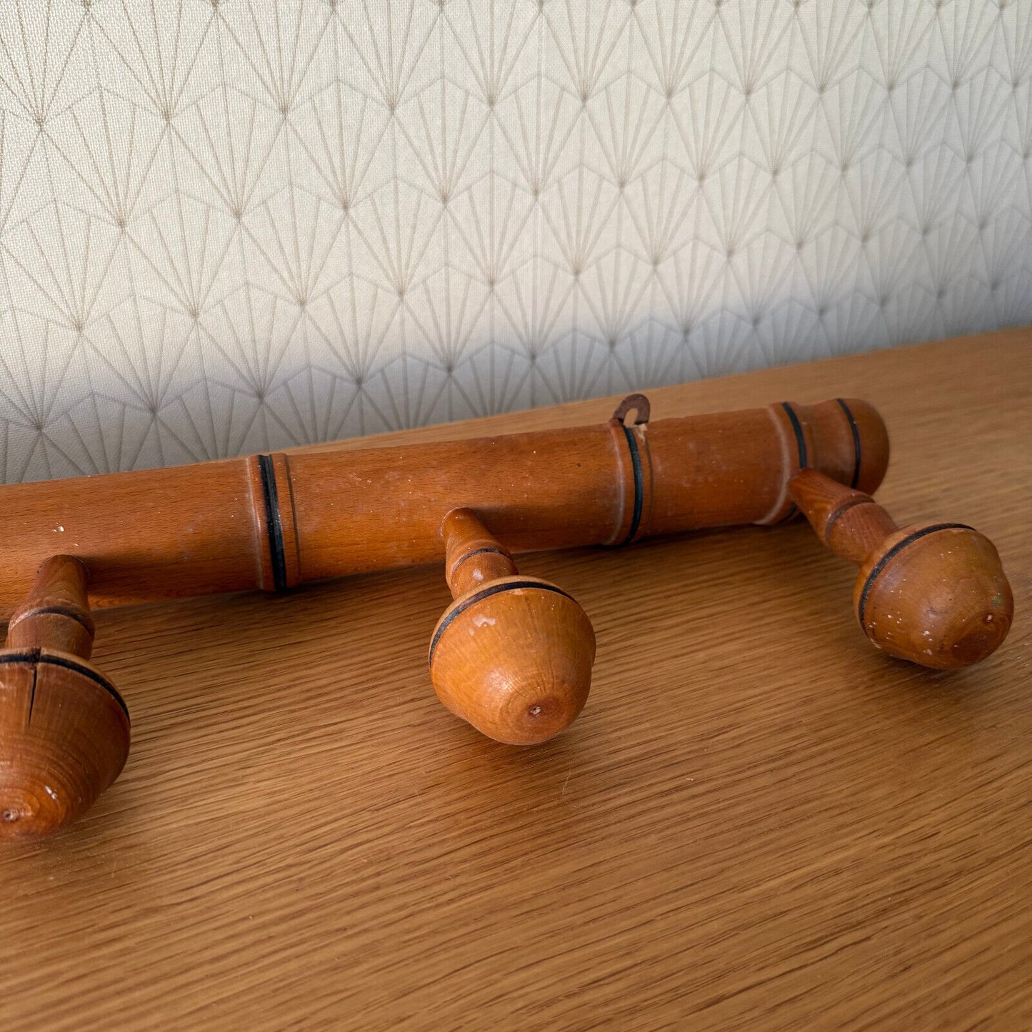 Vintage French Coat Hook Hat 5 Pegs Hanger Faux Bamboo rack 03042513 Unbranded