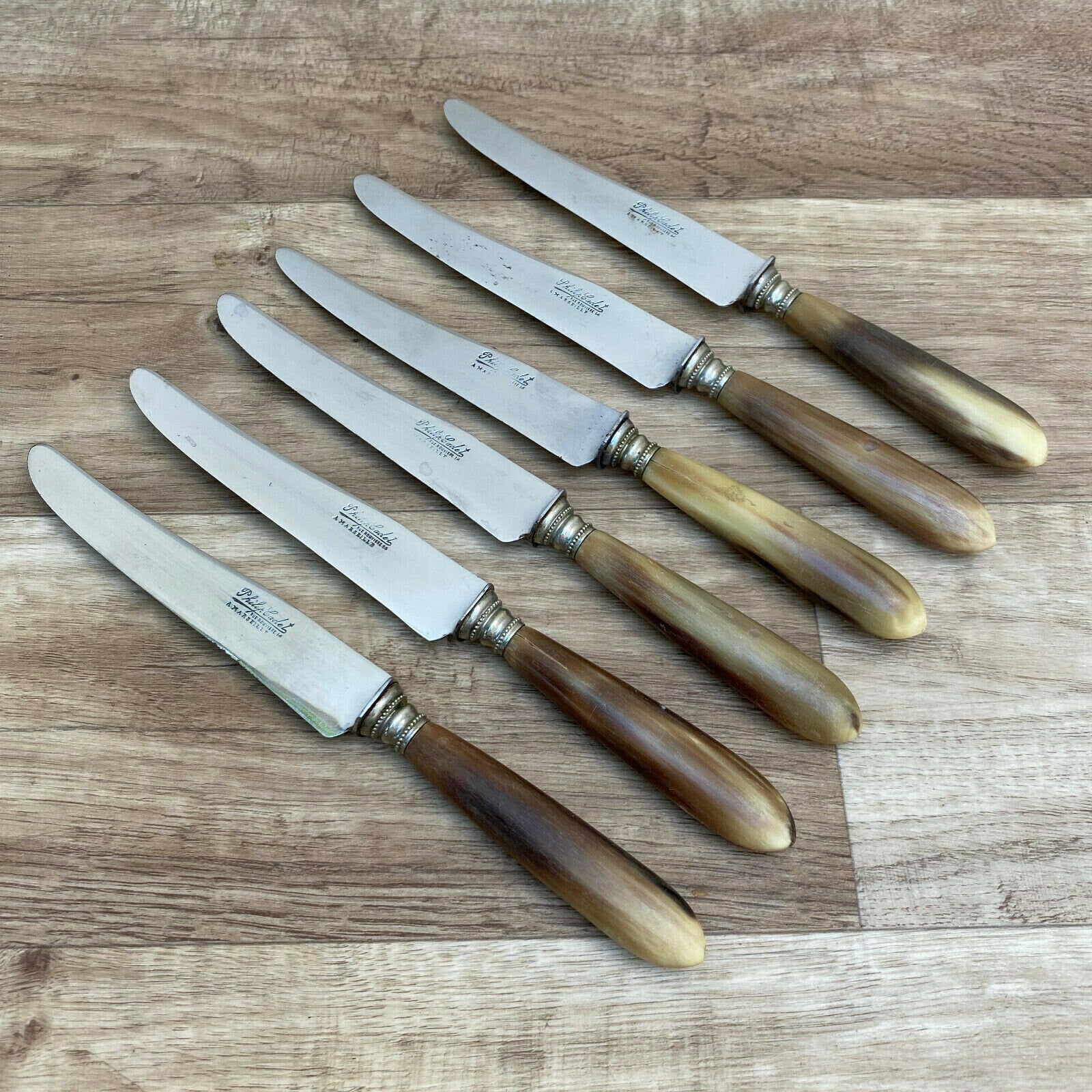 Vintage French Horn Handle Knives Philip Cadet Marseille Set of 6 070820121 Philip Cadet