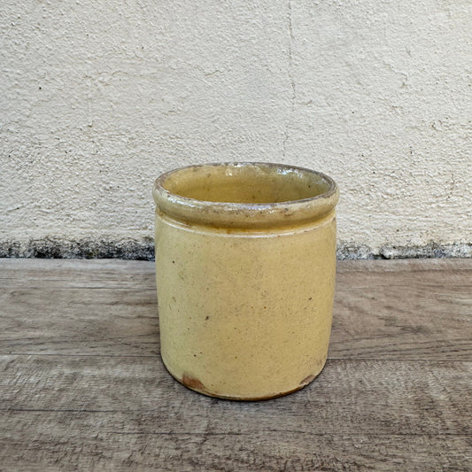 HANDMADE GLAZED YELLOW ANTIQUE FRENCH JAM CONFIT POT TERRACOTTA  0410237 - Fleamarketfrance