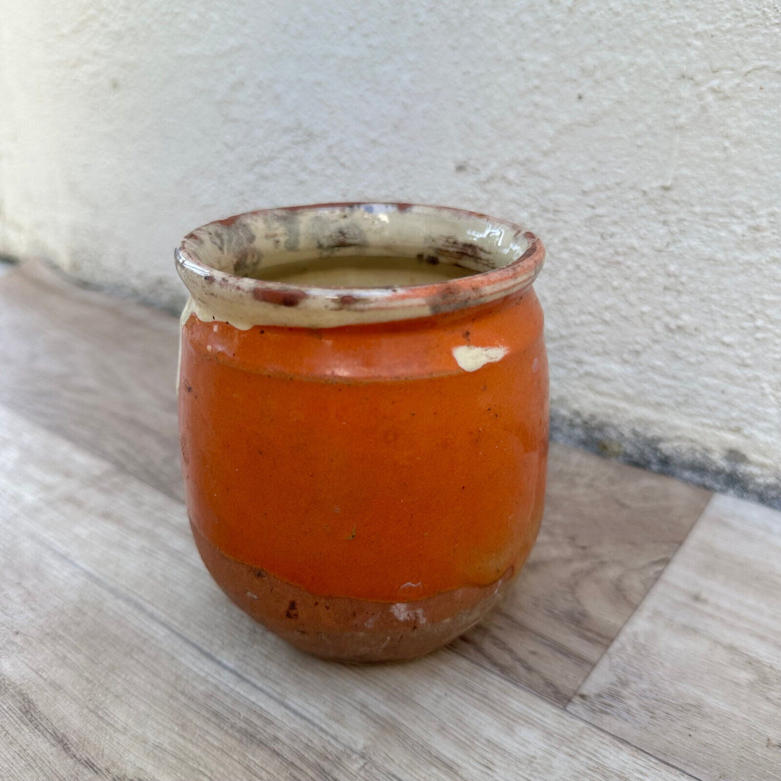 HANDMADE GLAZED RED BEIGE ANTIQUE FRENCH HONEY POT CONFIT 05032511 - Fleamarketfrance