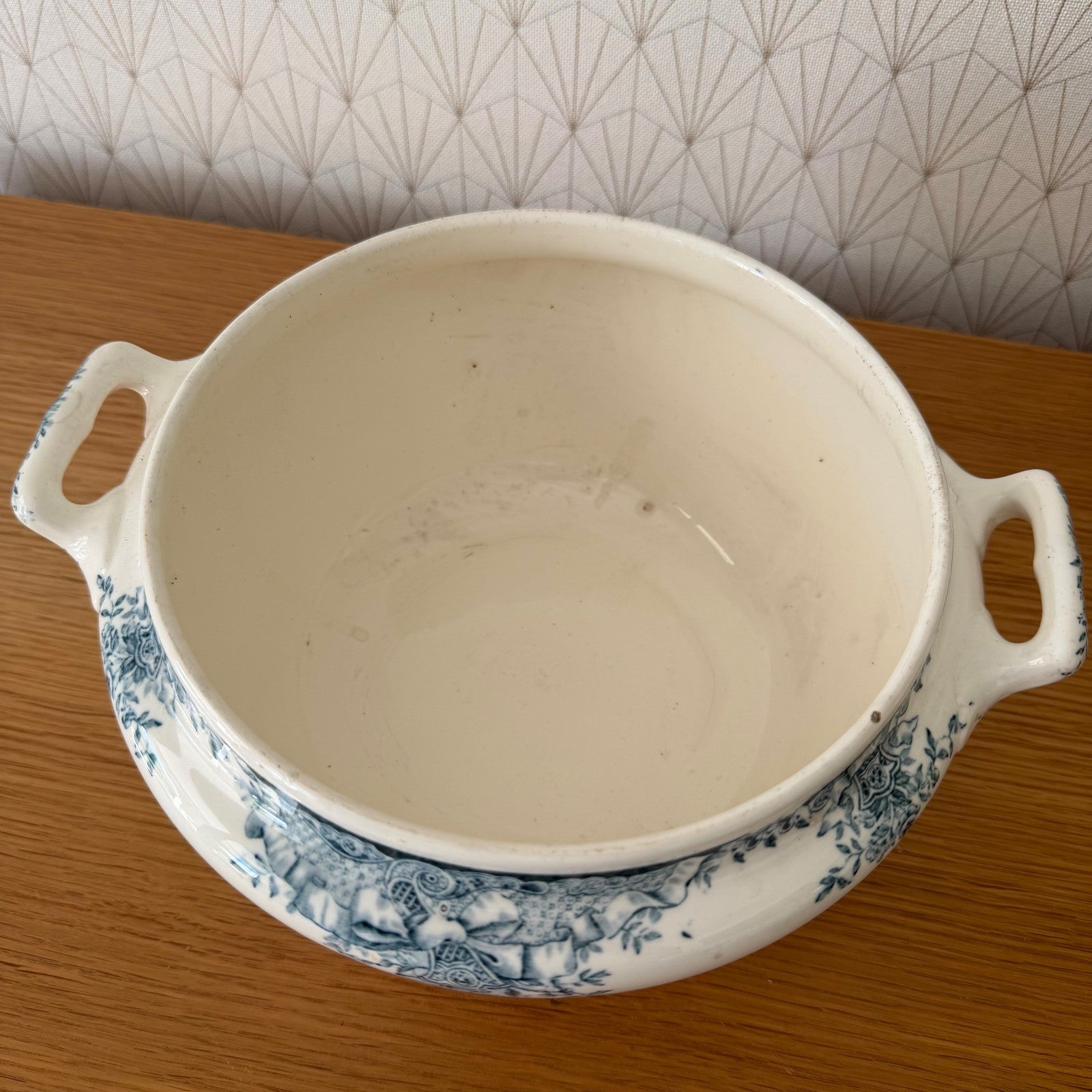 French Antique White Earthenware Tureen Longwy Terre de Fer 2805265 Fleamarketfrance