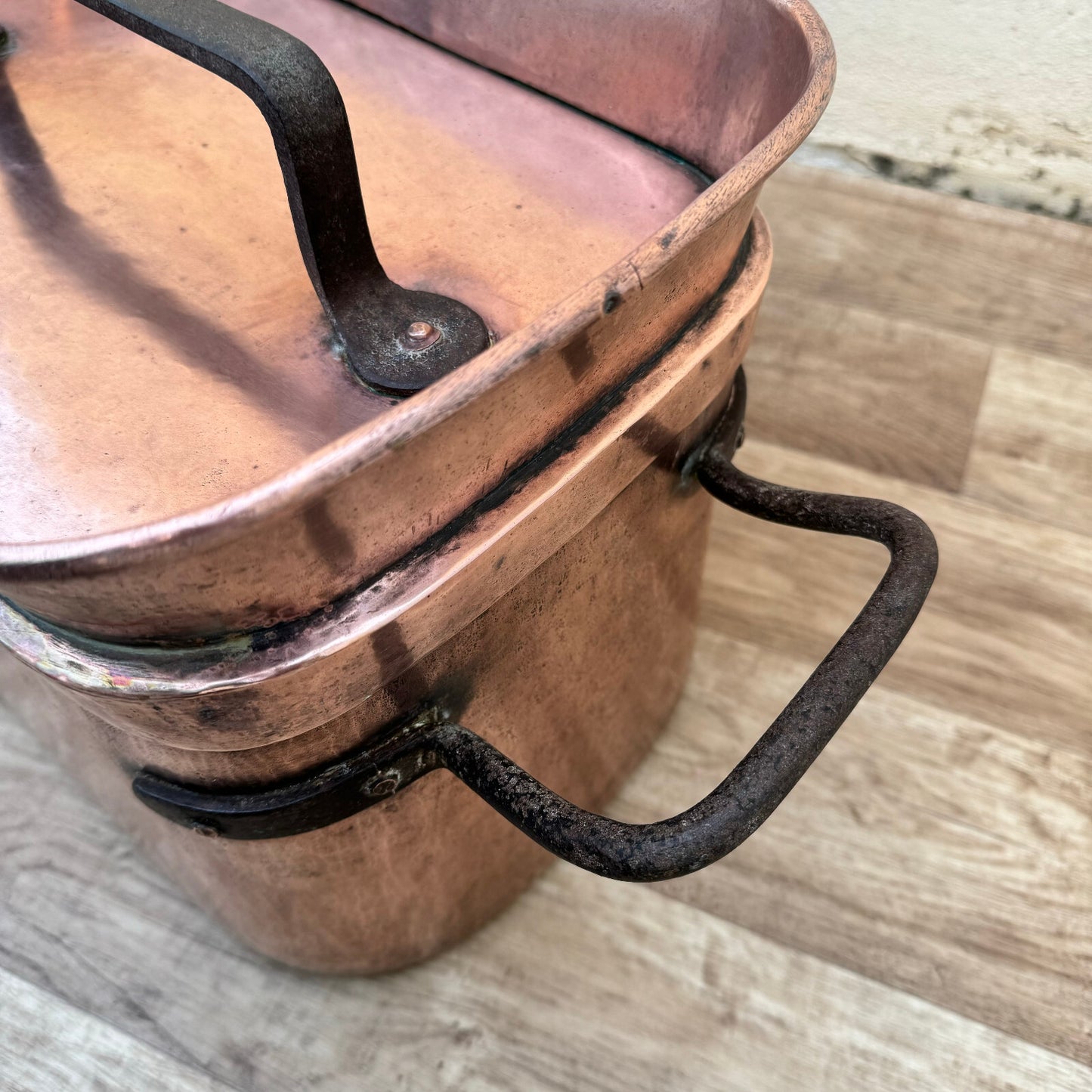 French Copper Daubiere Antique Dovetailed Braising Pot Cookware 10.5" 2604243 Fleamarketfrance