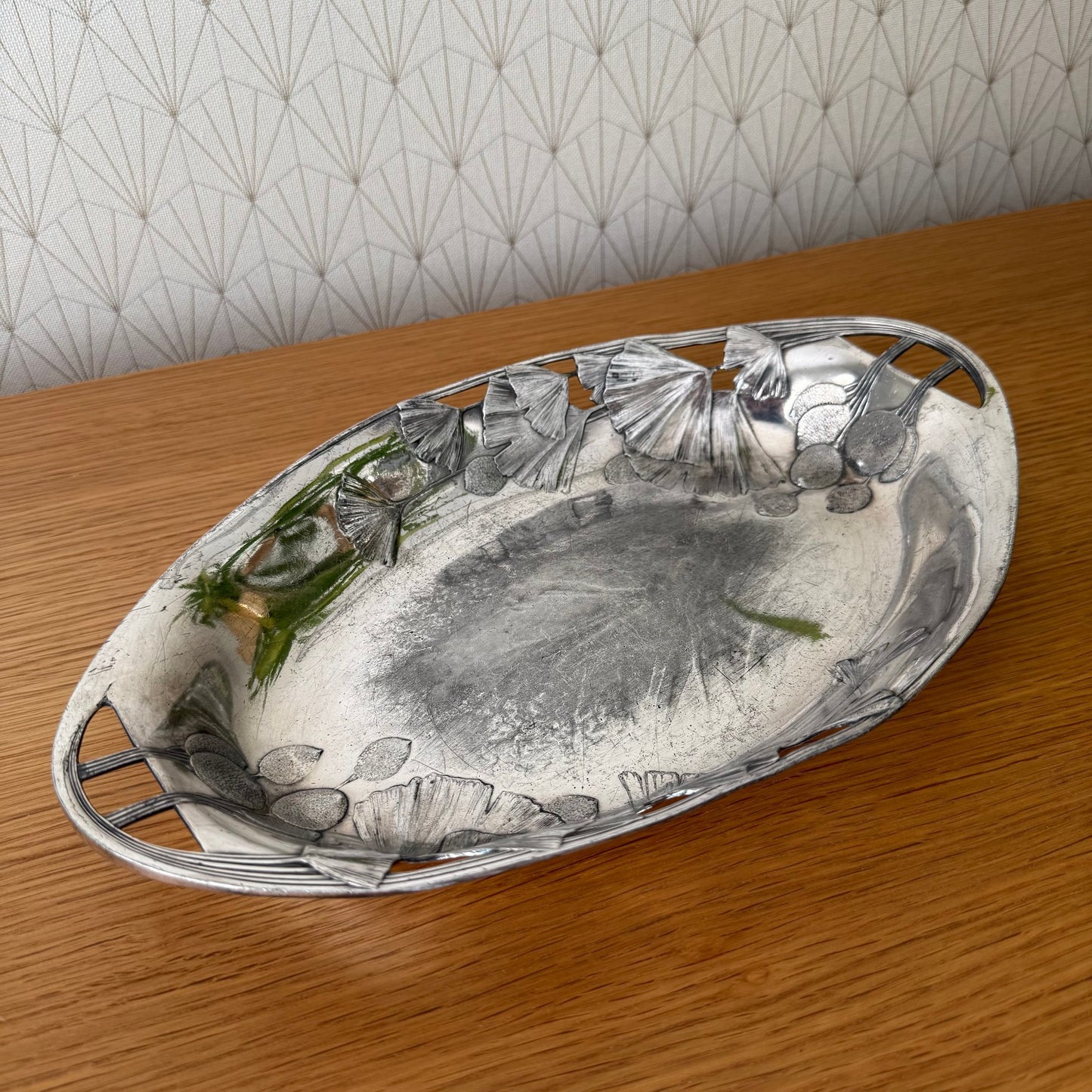 French Art Nouveau Silver Plated Serving Tray Ginkgo Leaves 1807254 Unbranded