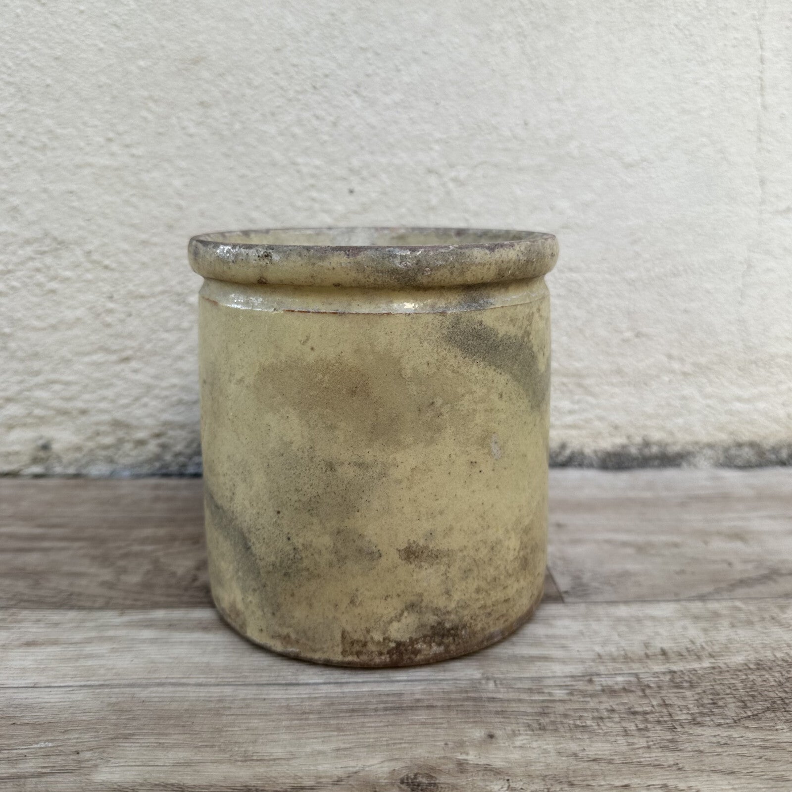 HANDMADE GLAZED BEIGE YELLOW ANTIQUE FRENCH JAM POT CONFIT 0503253 Unmarked