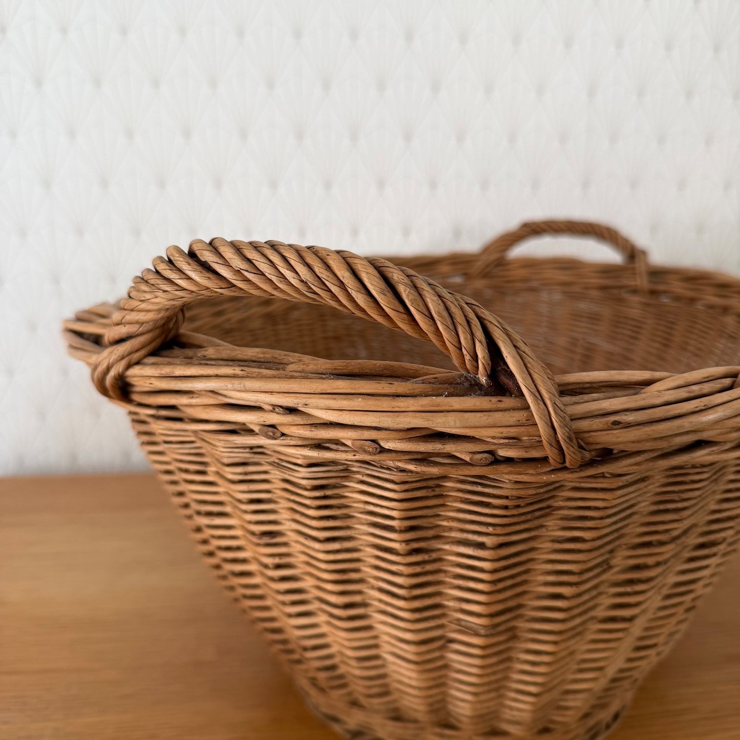 French Wicker Laundry Basket Vintage Rattan Storage Handles 140826 Unbranded