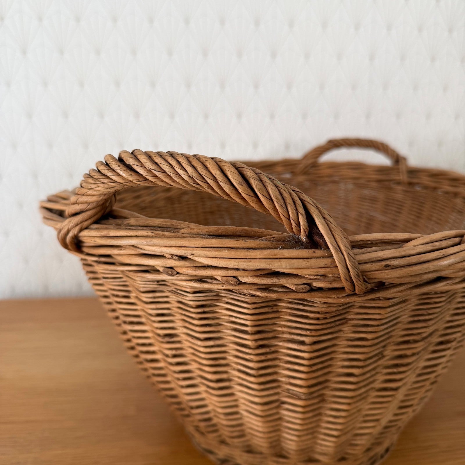 French Wicker Laundry Basket Vintage Rattan Storage Handles 140826 Unbranded