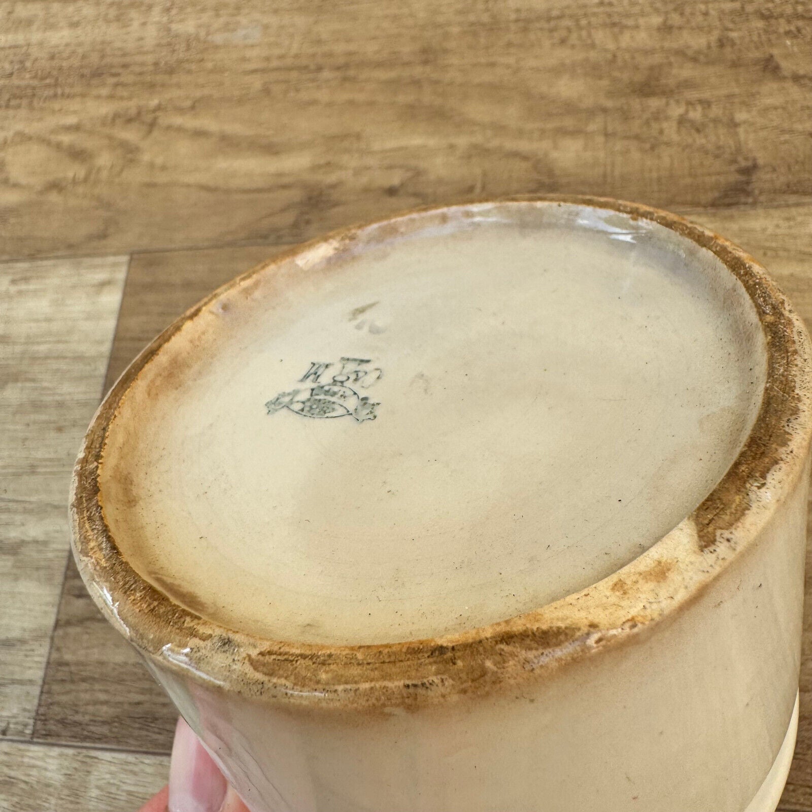 HANDMADE GLAZED White beige FRENCH CONFIT JAM POT SMALL CREIL MONTEREAU 09072413 - Fleamarketfrance