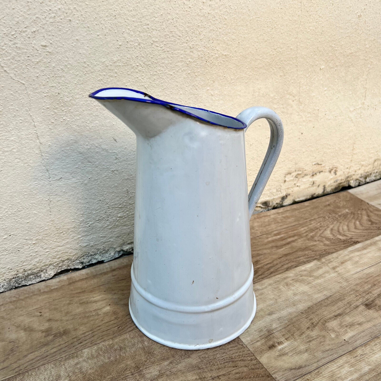 Vintage French Enamel pitcher jug water enameled white small 0610228 - Fleamarketfrance