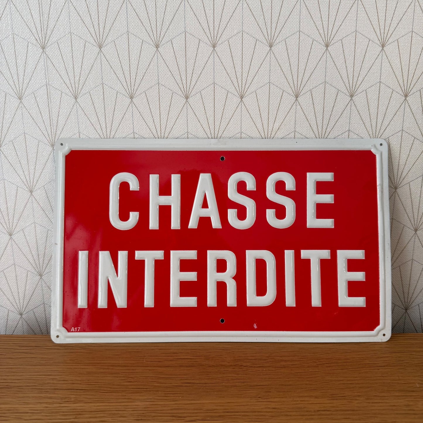 French Enamel Chasse Interdite Hunting Sign Red White Plaque 1407264