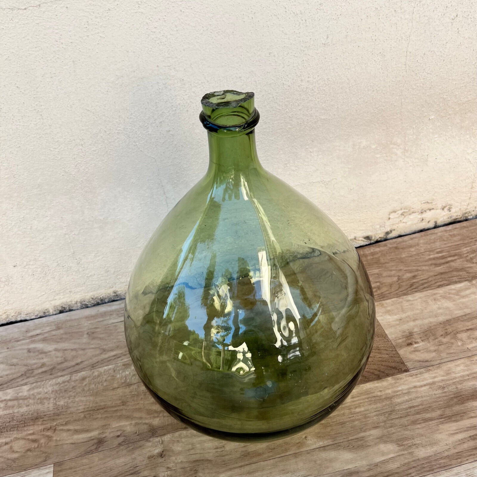 Old French Green Dame Jeanne Demi John Carboy Bottle bonbonne BLOWN 15" 24112414 - Fleamarketfrance