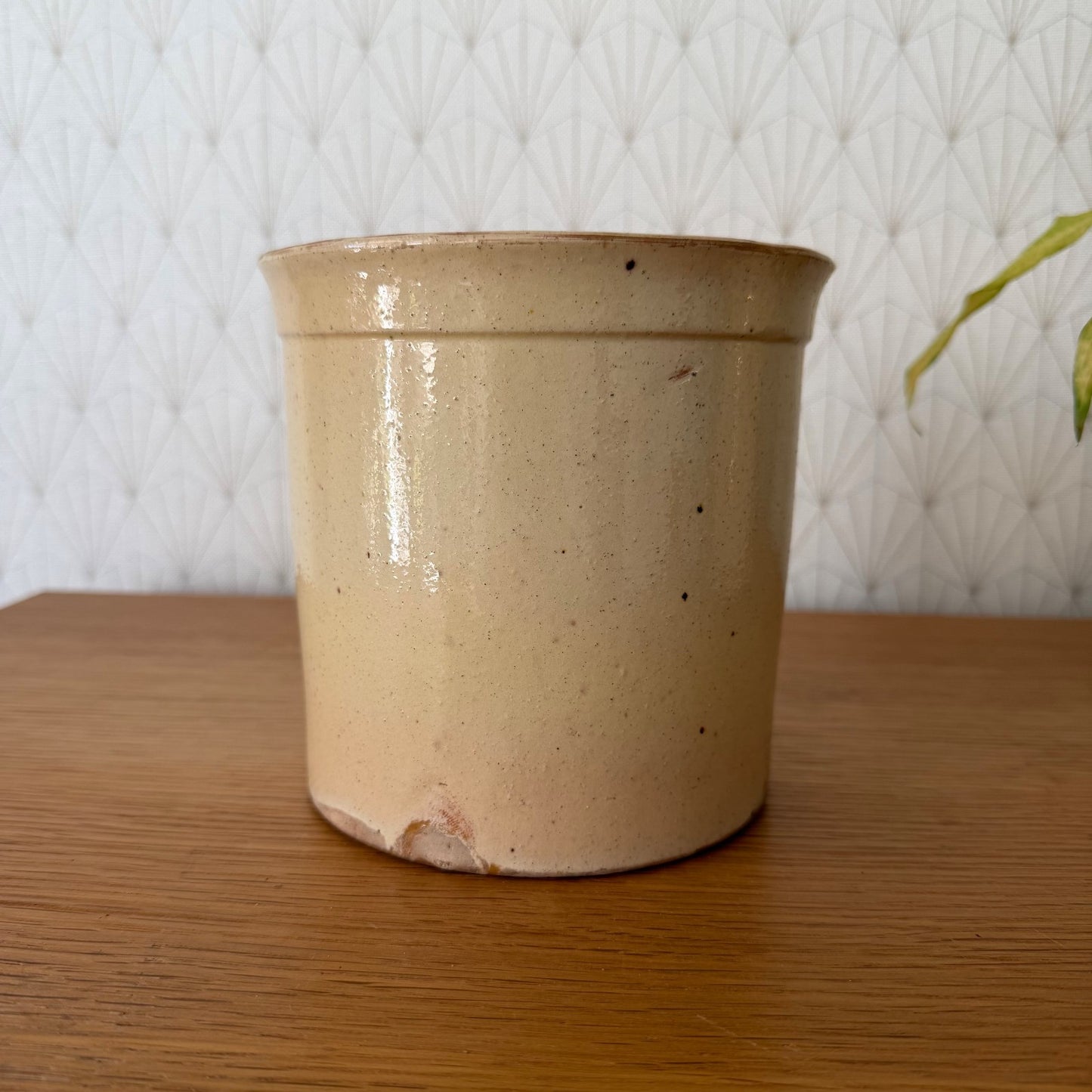 Antique French Terracotta Glazed Jam Pot Beige Crock Kitchen Storage 1606264 Unmarked