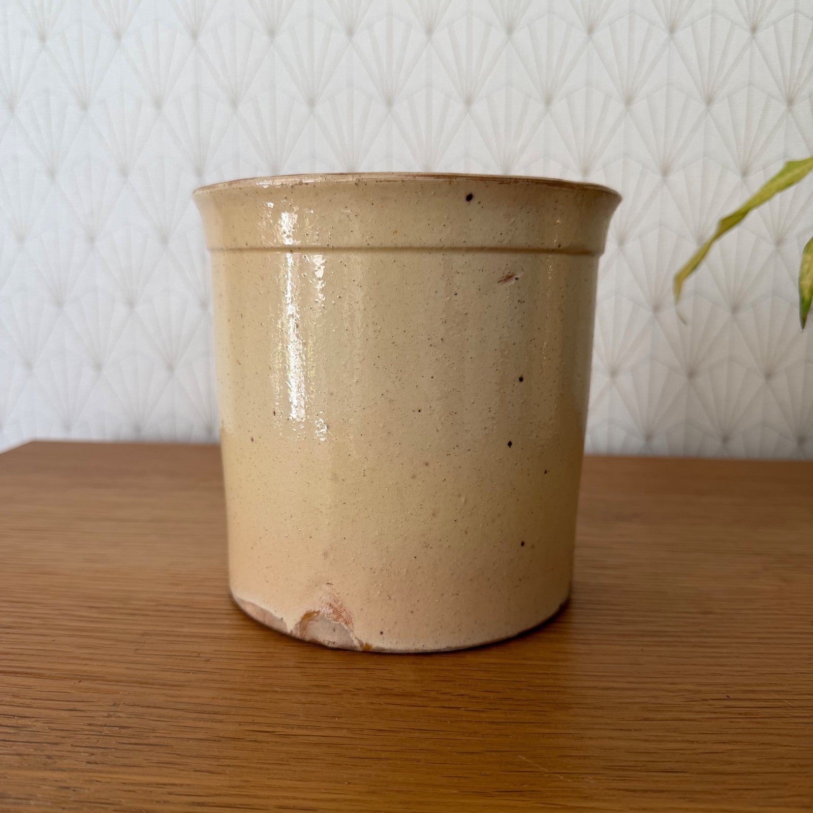 Antique French Terracotta Glazed Jam Pot Beige Crock Kitchen Storage 1606264 Unmarked