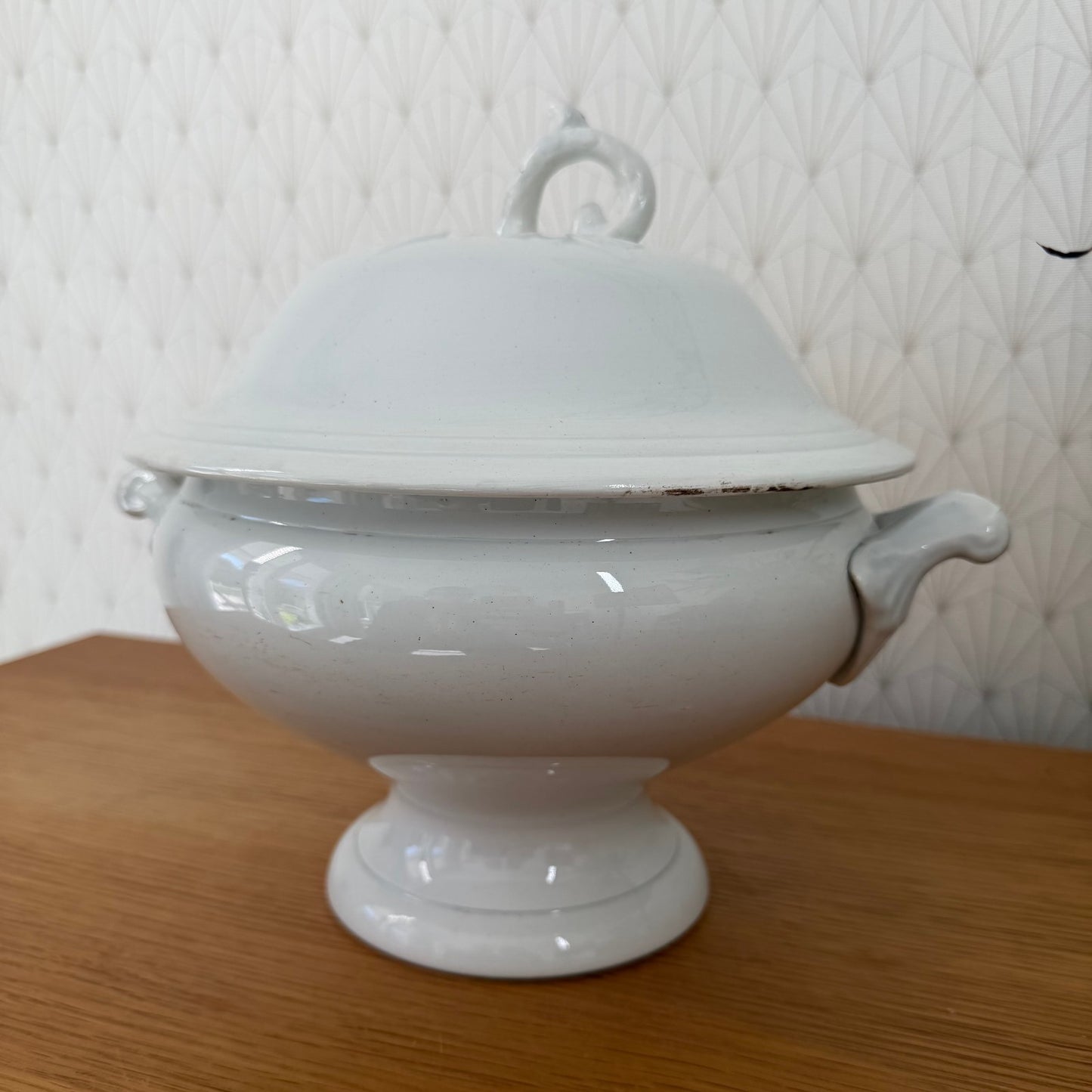 French Tureen Earthenware White Fruits Bowl Terre De Fer St Amand 0111253