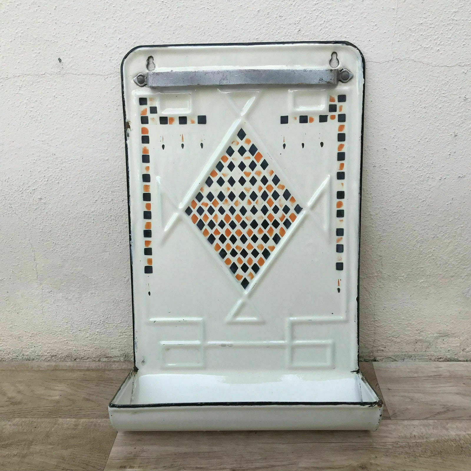 Vintage French Enamel Utensil Holder Diamond Pattern Kitchen 2804186 Fleamarketfrance