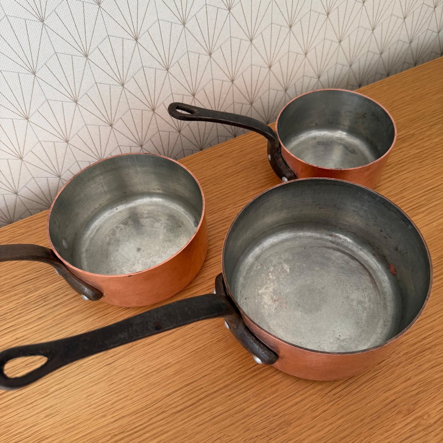 French Copper Pans Set Tin Lined Vintage Hammered Cookware 1302261 Unbranded