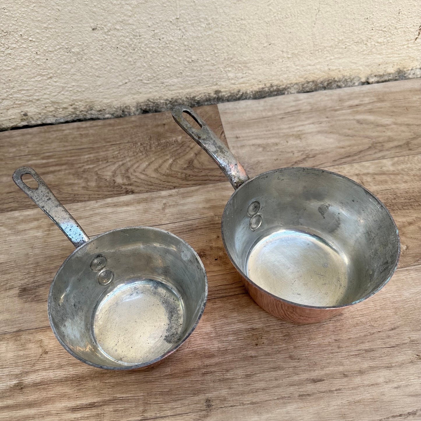 Vintage French Copper Saucepans Villedieu Set of 2 Normandy Cookware 2802251 Unbranded